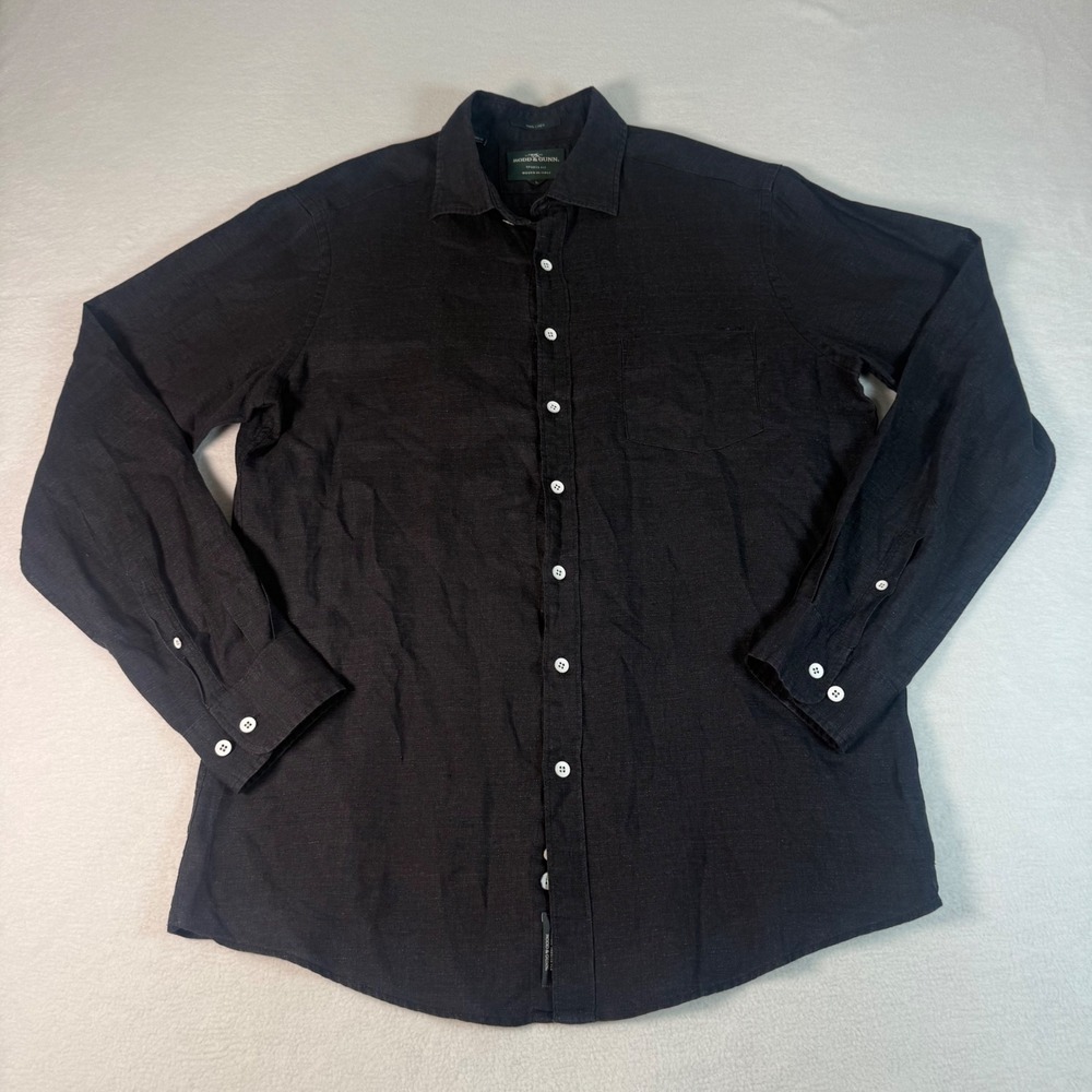 Rodd & Gunn Shirt Mens Large Black Linen Albini Italian Fabric Sports Fit Casual